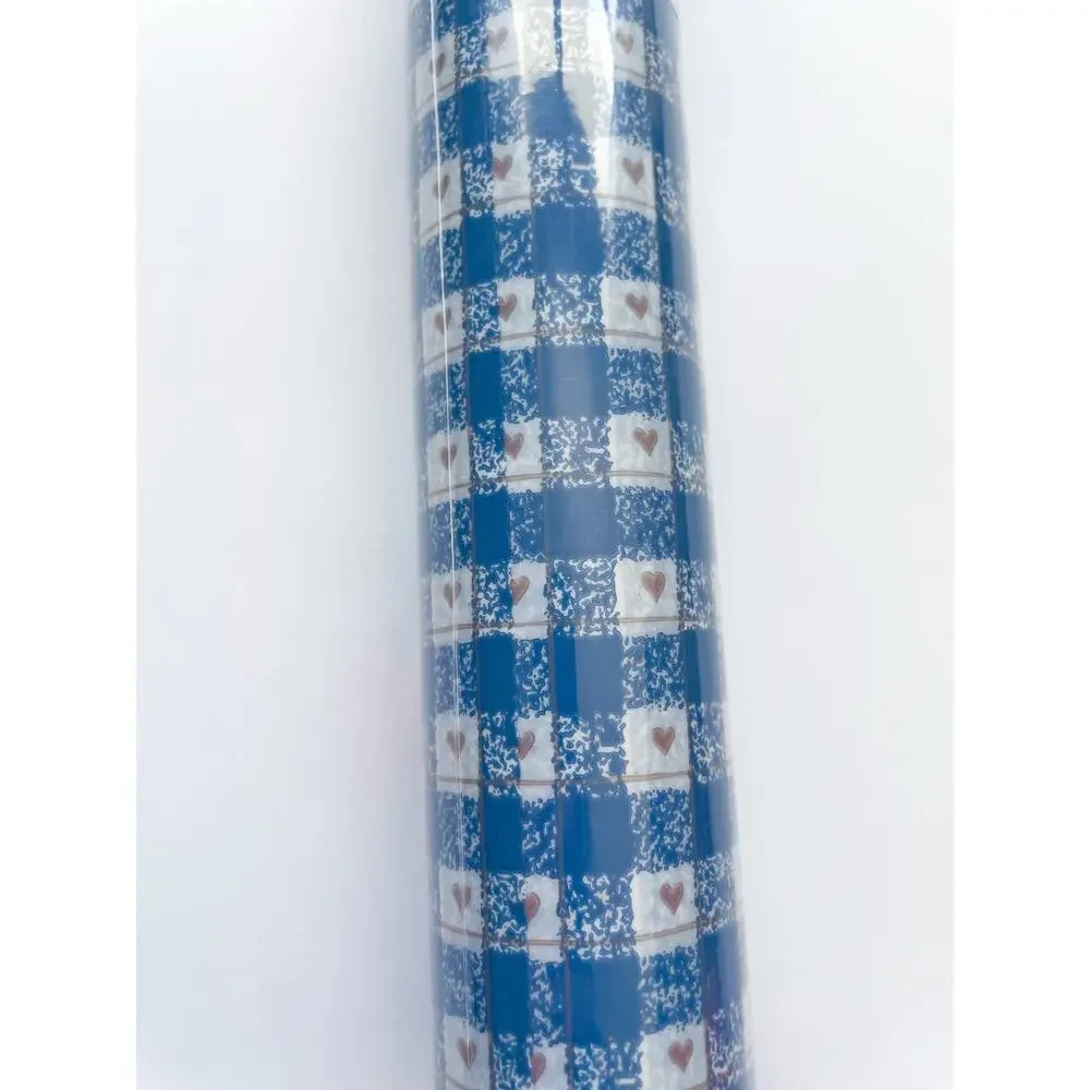 New Vintage 90s Con-Tact Shelf Liner Cottagecore Blue Gingham Hearts 30 Ft Roll